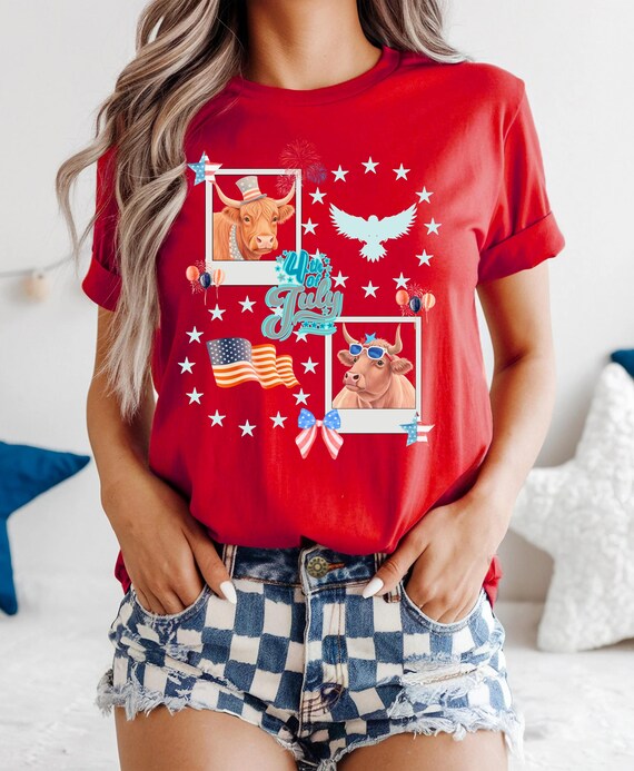 Highland Cow July 4th T-shirt, Highland CowT-Shirt,  Independence Day Highland Cow T-shirt, Highland Cow Lover Shirt