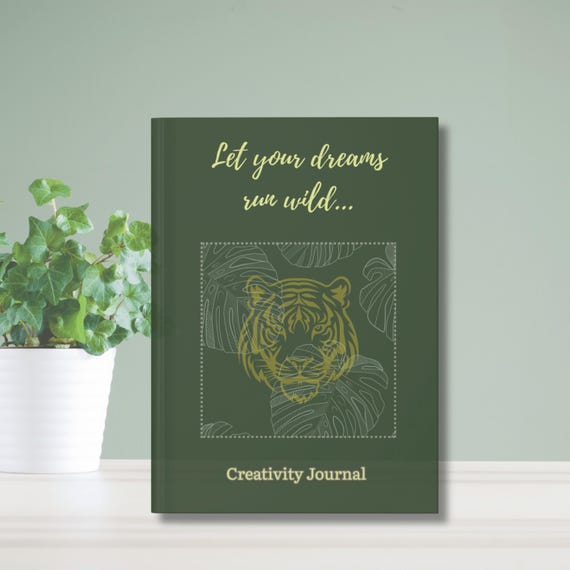 Tiger Creativity Journal, Diary, Writer's Gift, Student Gift, Hardcover Journal, Personalizable