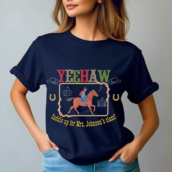 Personalized Western Teacher T-Shirt, Custom Name Cowgirl Tee, Comfort Colors Yeehaw Saddle Up Tshirt, Back to School Teacher Shirt