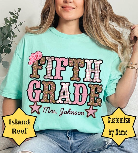5th Grade Cowgirl Shirt, Comfort Colors, Personalized Teacher Tee, Back to School Shirt, Fifth Grade Teacher Gift