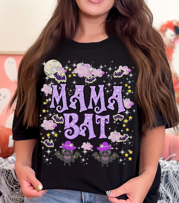 Mama Bat Halloween Shirt: Spooky Glitter Tee - Comfort Colors