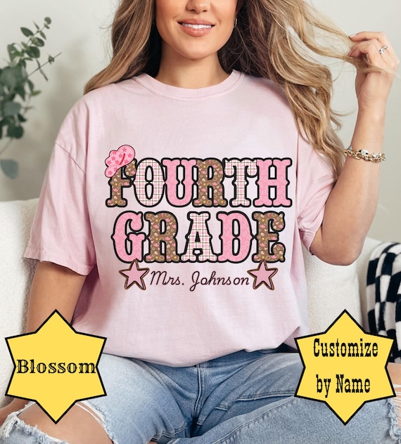 4th Grade Cowgirl Shirt, Comfort Colors, Personalized Teacher Tee,  Western Back to School Shirt, Fourth Grade Gift