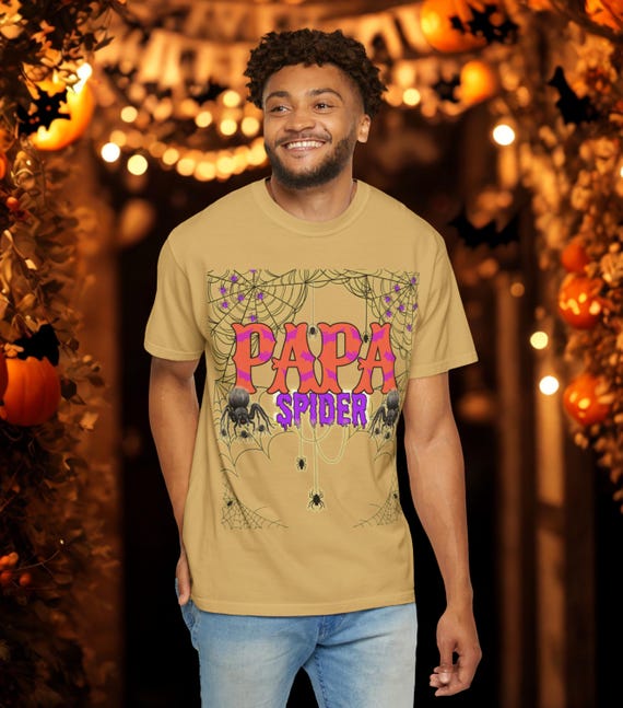 Papa Spider Halloween Shirt | Dad Spider Web Tee | Matching Family Halloween Shirt | Comfort Colors Unisex Tee | Spooky Season Shirt