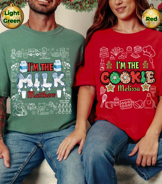 I’m the Milk & I’m the Cookie Matching Christmas Shirts, Personalized Name Comfort Colors, For Couples, Friends, Siblings, and Coworkers