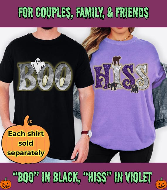 BOO HISS Halloween Shirt Duo – Funny Ghost & Cat Tees for Friends, Siblings, Couples, or Coworkers – Comfort Colors – 4 Colors