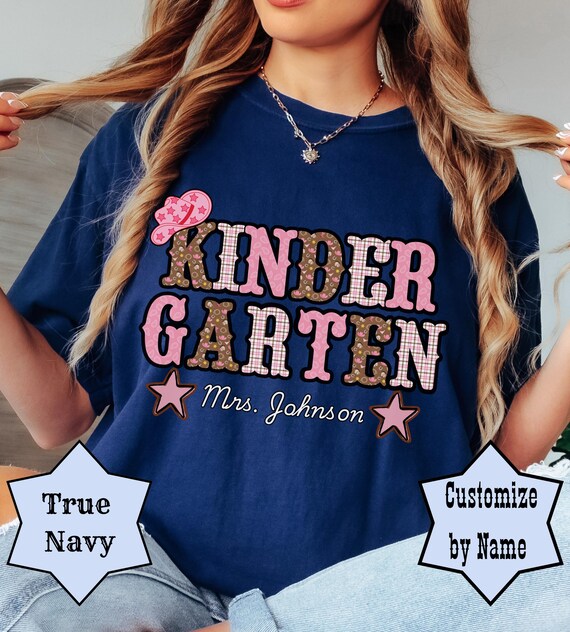 Kindergarten Cowgirl Shirt, Comfort Colors, Teacher Name Tee, Personalized Back to School Shirt, Kindergarten Teacher Gift