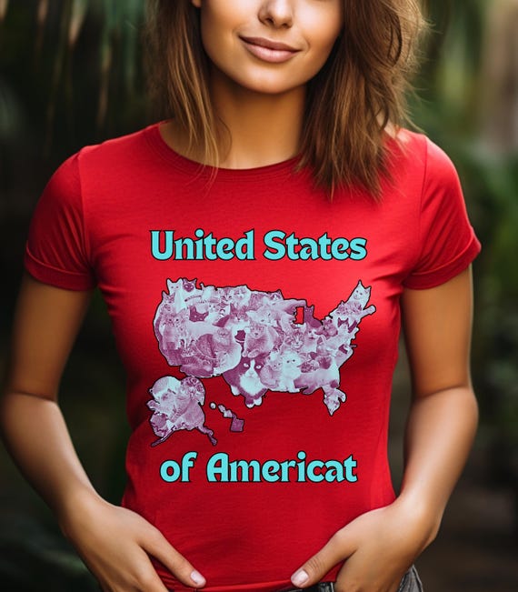 Patriotic Cat Shirt, USA Cat Map Shirt, Cat Lover Gift, Cat Mom Gift, Fourth of July Cat Shirt, Summer Cat Shirt, Fourth of July Shirt