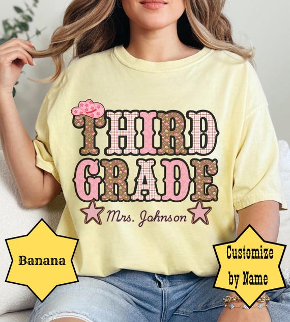 3rd Grade Cowgirl Shirt, Comfort Colors, Teacher Name Tee, Personalized School Shirt, Third Grade Teacher Gift
