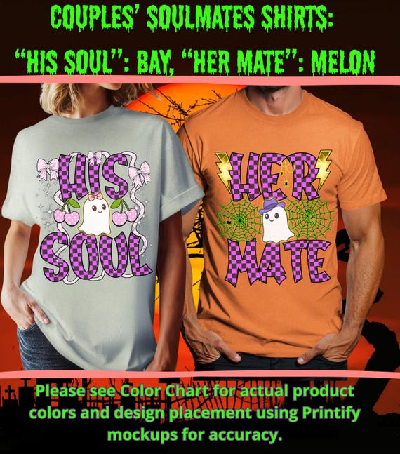 Matching Ghost Couple Shirts, Halloween Ghost Soulmate Tees, His Soul and Her Mate Shirts,  Halloween Checkerboard Tees, Married Ghost Tees
