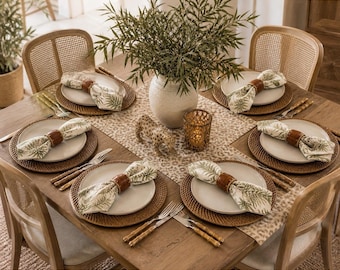 Set of 6 Pier 1 Imports Tamarind Napkin Rings Brown W/ Raffia-style Stitching