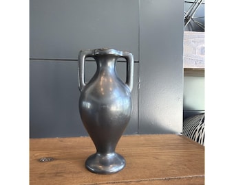 Vaso/Urna/Porta-Velas Vintage Israelense em Cerâmica Judaica, Cor Cinza Escuro