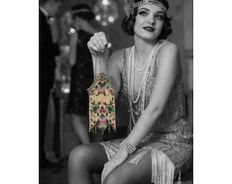Mandalian Mfg Co Enamel Mesh Purse Art Deco Flapper Bag Colorful Fringe 1920s