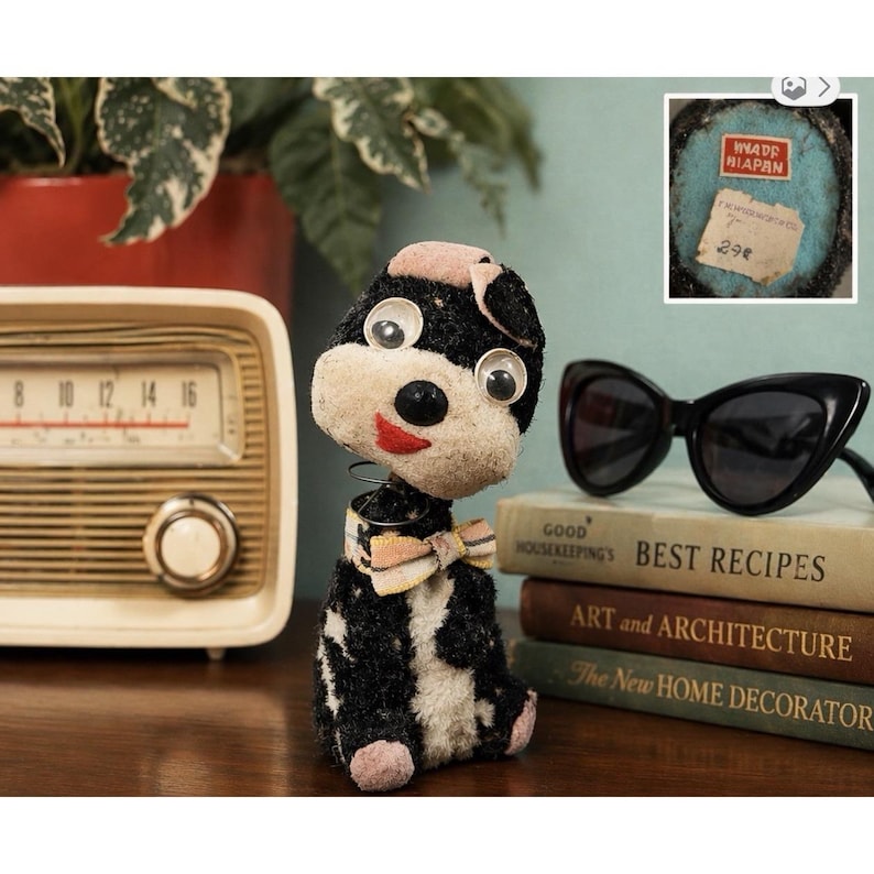 Japan Nodder Dog Bobble Head Felt Flocked Puppy Figurine 1950s Kitsch ...