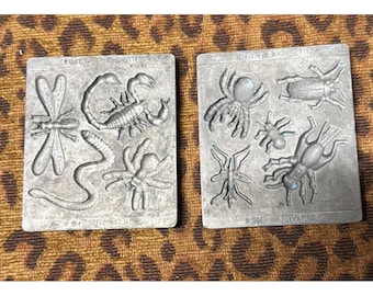 Juego de 2 moldes de metal de insectos y bichos Creepy Crawlers de Toymax, vintage de 1992.