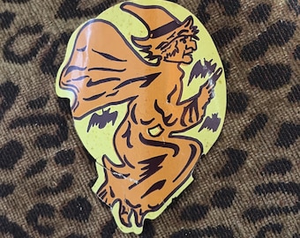 VTG Halloween Blow Mold Pumpkin W/ Witch Hat- Witch Sticker ONLY -REPLACEMENT