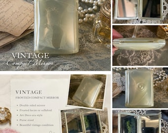 Miroir compact double face en Lucite/Celluloïd Compact, Vtg