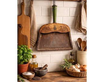 VTG Metal Dust Pan Old Farmhouse Wife Patina USA Retro Decor Primitive JV Reed
