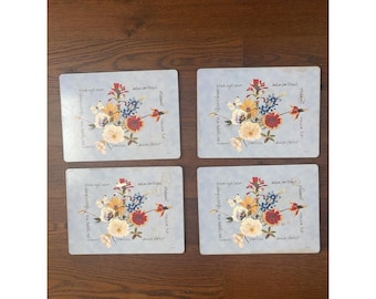 Pimpernel Placemats (4) Southern Texas Wildflowers Wood Cork Used Cottagecore
