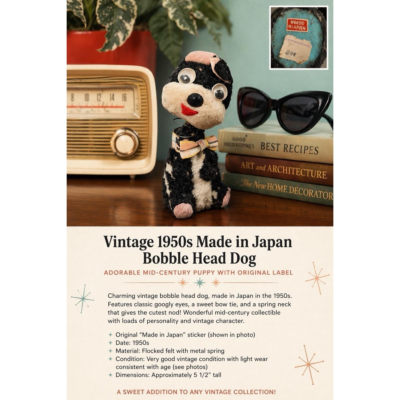 Japan Nodder Dog Bobble Head Felt Flocked Puppy Figurine 1950s Kitsch ...