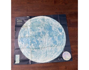 Vintage Rand McNally Official Map Of The Moon 42X37" Scale 1:2,300,000