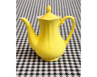 Vintage Ironstone Teapot Coffee Pot Lemon Yellow Federalist Pattern Decor Read