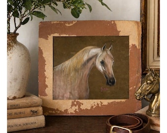 Velvet Horse Portrait Signed Egyptian Mare Art Painting 18.75x16" Equestrian