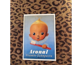 Aronal Vitamin Zahnpasta Postcard Donald Brun Baby Toothbrush Swiss Ad 1947 Art