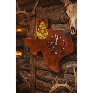 Texas Wood Wall Clock Lone Star Bowhunters Assn Rustic Handmade Parts Repair VTG