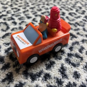 Vintage Whataburger Pull string Car Whataguy Kids Meal Toy Works Evil Dr. Stale