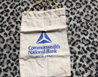 canvas Drawstring money bag from Commonwealth National Bank FDIC VTG 9.5 X 7"