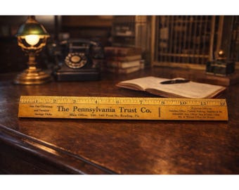 VTG The Pennsylvania Trust Co Bank Reading PA Advertising Promo 12" Wood Ruler
