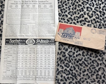 1938 F.C. Taylor Fur Co Price List Trapping Advertising Envelope St Louis MO