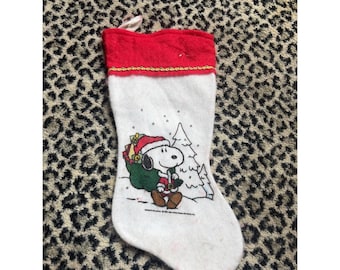 VINTAGE Julfiltstrumpa Snoopy som jultomten 40 cm Jordnötter 1965 Retro