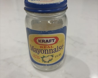 Frasco y tapa de mayonesa Kraft, vacío, 8 oz, sello del 17/09/1979, etiqueta de precio de 54 centavos, 4"