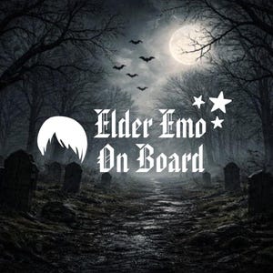 Oudere emo aan boord vinyl decal, grappige Goth autosticker, alternatief esthetische raamsticker, waterdicht vinyl voor auto, laptop of fles