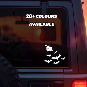 Witchy Bats & Moon Car Decal: Gothic Halloween Vinyl Sticker