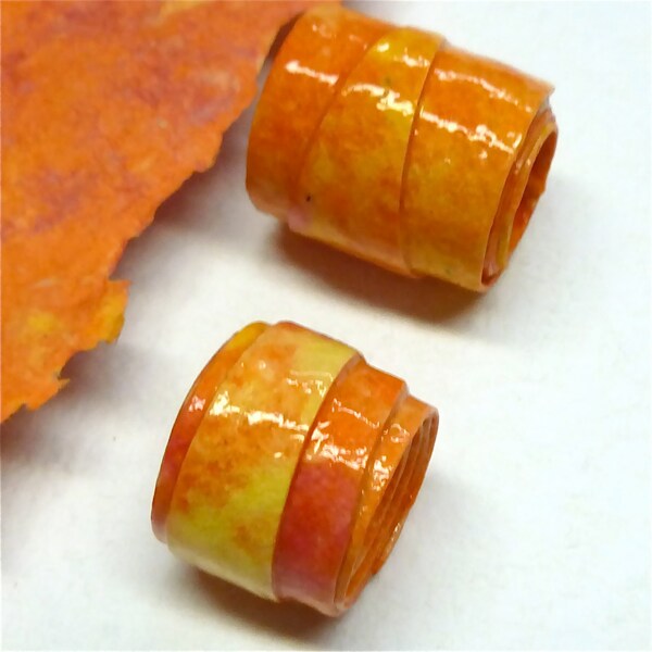 Dreadlock Beads/Handcrafted Paper Beads/Orange, Pink and Yellow Beads/Hair Accessories/Large Hole Beads- (Set of 2)  DB4