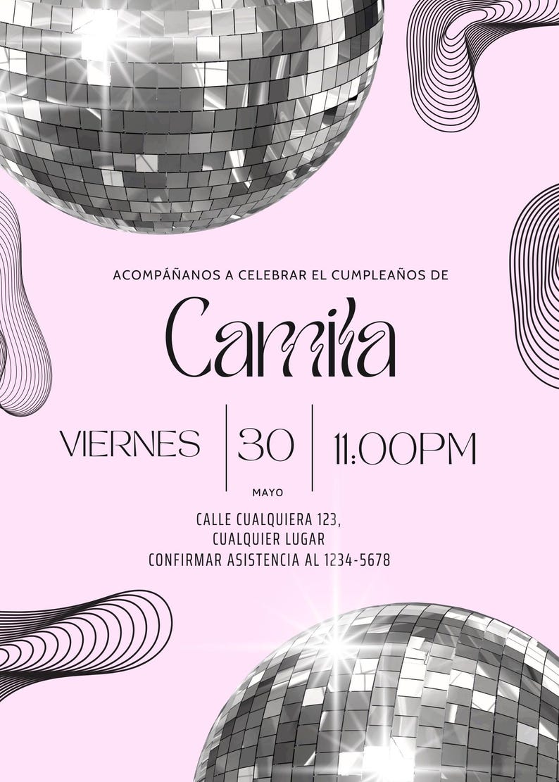 Modern Disco Birthday Party Invitation | Editable Digital Template - Etsy