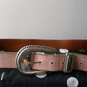 Vintage Southwest Pink Retro Leather Belt by Ruza with Weighty Silver Buckle Slide and Tip Small Medium /737