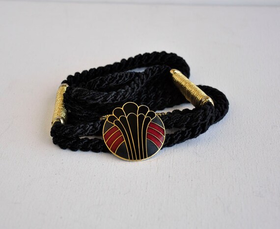 Vintage cloisonné rope belt Vintage Cloisonné Rope Belt Stretchy Rope Woven Floral Yen  main image 4