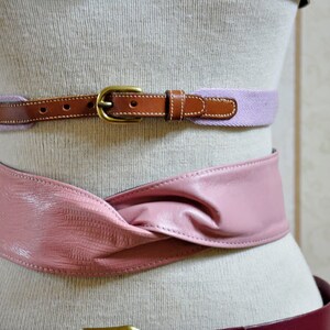 Vintage Womans Belt Pink Leather Twist by Georgiou Size Small Medium Smooth and Crocodile Imprinted /3099
