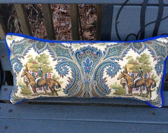 Equestrian Pillow Cover, English Rider Horse Print, Paisley Design
