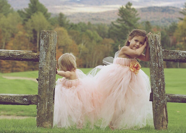 Peach Tutu Dress Peach Flower Girl Dress Spring Dress image 3