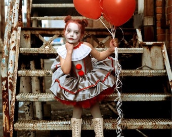 Pennywise Inspired Dress, It Clown Costume includes Dress, Collar, & Leg Warmers