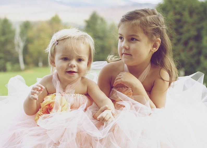 Peach Tutu Dress Peach Flower Girl Dress Spring Dress image 4