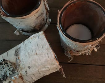 Birch Bark candle holders set of 3