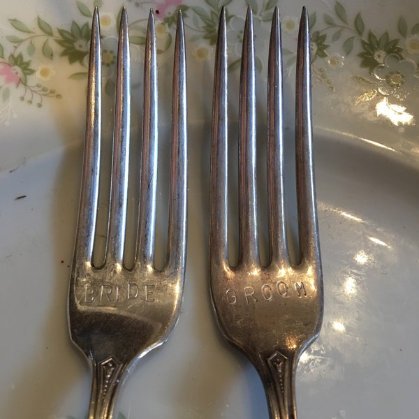 Bride and Groom Stamped Forks