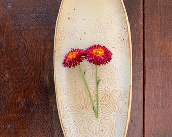 Handmade Ceramic Serving Platter: Large Oval Tray, Salt Glaze Pottery