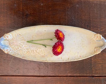 Handmade Ceramic Serving Dish: Oval Charcuterie Board, Blue Celadon Glaze