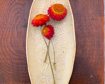 Handmade Ceramic Serving Tray: Salt Glaze, Art Nouveau Pattern